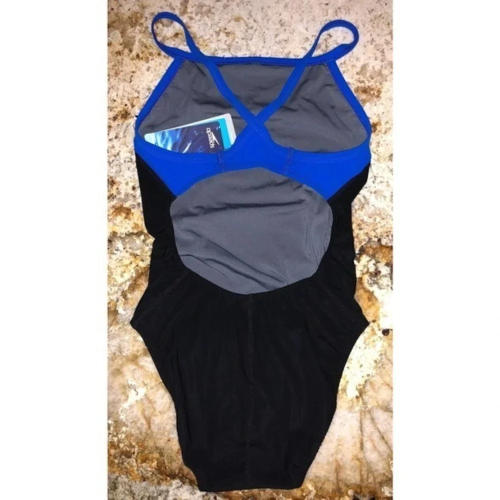 SPEEDO Bolt Splice Drill Back Swim‎ Suit BLUE Womens Sz 2 28